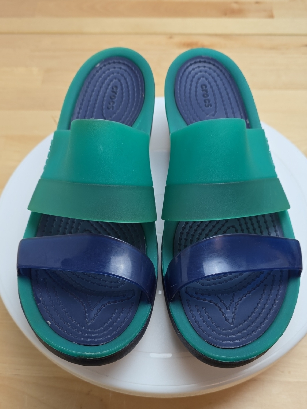 Crocs Womens Ciabatta Wedge Sandals 200031 Teal Blue Jelly Slides Shoes Size 9